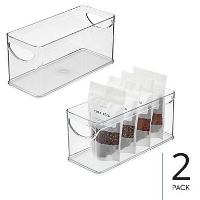 mDesign Narrow Pantry Bin with Handles for Kitchen Cabinets or Fridge, Set of 2, Clear
