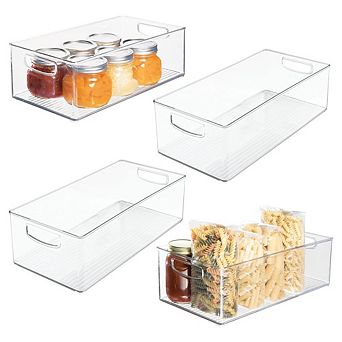 mDesign Stackable Storage Bin with Handles for Pantry or Fridge, Set of 4, Clear