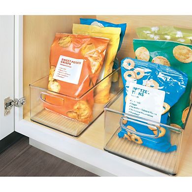 mDesign Stackable Storage Bin with Handles for Pantry or Fridge, Set of 4, Clear