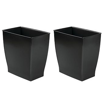 mDesign Small Rectangular Bathroom Trash Cans - Set of 2 - Black