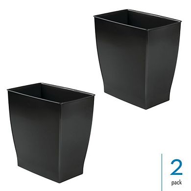 mDesign Small Rectangular Bathroom Trash Cans - Set of 2 - Black
