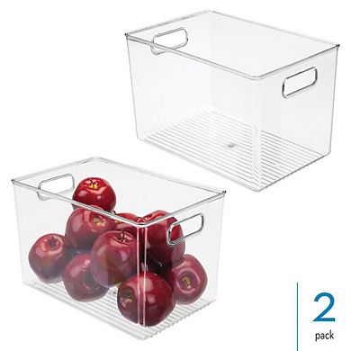 mDesign Storage Bins with Handles for Kitchen, Bathroom, or Office, Set of 2, Clear