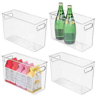 mDesign Pantry Storage Bins with Handles for Cabinets or Fridge, Set of 4, Clear