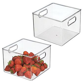 mDesign Pantry Storage Bin with Handles for Kitchen Cabinets or Fridge - Set of 2 - Clear