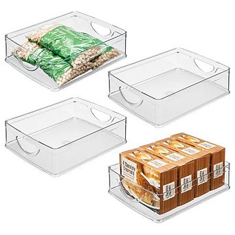 mDesign Stackable Pantry Storage Bin with Handles for Cabinets or Fridge, Set of 4, Clear