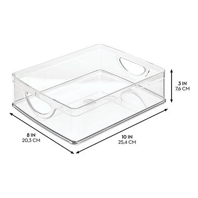 mDesign Stackable Pantry Storage Bin with Handles for Cabinets or Fridge, Set of 4, Clear