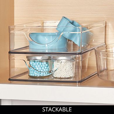 mDesign Stackable Pantry Storage Bin with Handles for Cabinets or Fridge, Set of 4, Clear