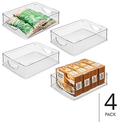 mDesign Stackable Pantry Storage Bin with Handles for Cabinets or Fridge, Set of 4, Clear