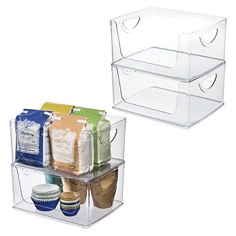 mDesign Stackable Open-Front Storage Bin with Handles for Kitchen, Set of 4, Clear