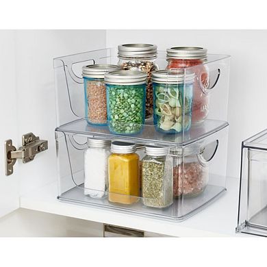 mDesign Stackable Open-Front Storage Bin with Handles for Kitchen, Set of 4, Clear