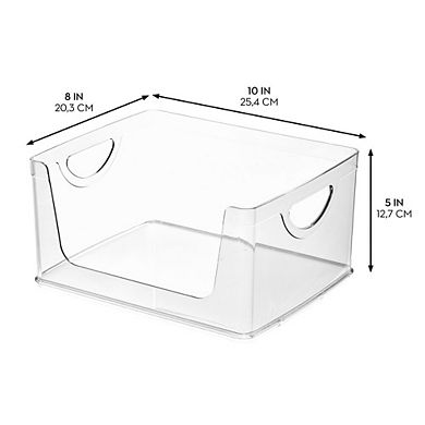 mDesign Stackable Open-Front Storage Bin with Handles for Kitchen, Set of 4, Clear