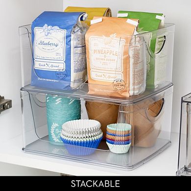 mDesign Stackable Open-Front Storage Bin with Handles for Kitchen, Set of 4, Clear