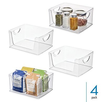 mDesign Stackable Open-Front Storage Bin with Handles for Kitchen, Set of 4, Clear