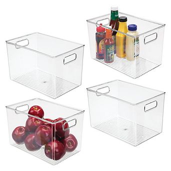 mDesign Storage Bins with Handles for Kitchen, Bathroom, or Office, Set of 4, Clear