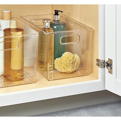 mDesign Storage Bins with Handles for Kitchen, Bathroom, or Office, Set of 4, Clear