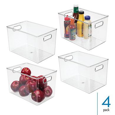 mDesign Storage Bins with Handles for Kitchen, Bathroom, or Office, Set of 4, Clear