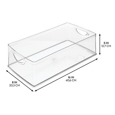 mDesign Plastic Kitchen Cabinet Storage Bins with Handles - Set of 2 - Clear