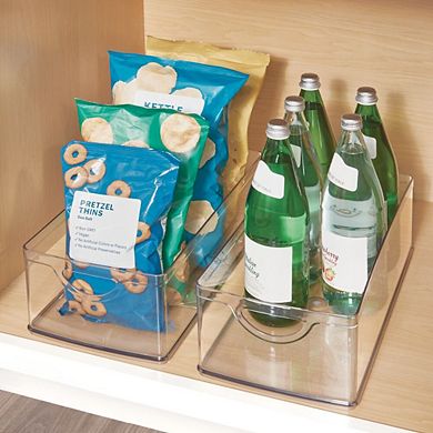 mDesign Plastic Kitchen Cabinet Storage Bins with Handles - Set of 2 - Clear