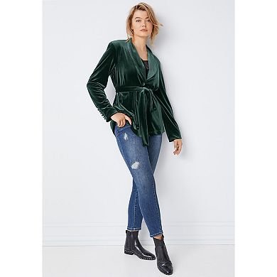 ellos Plus Size Velvet Belted Blazer