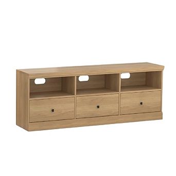 70 Inch Mid-Century Modern TV Stand with Storage Drawer, Open Shelves, Wood