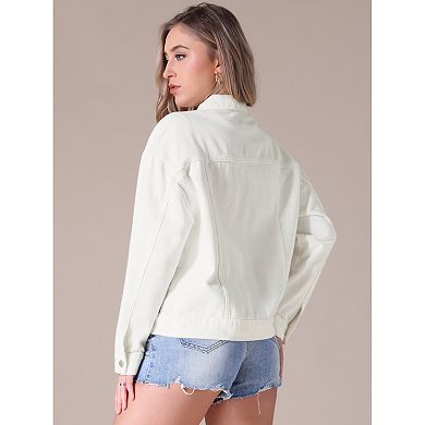 Women's Oversized Denim Jacket Button Down Pockets Jean Jacket