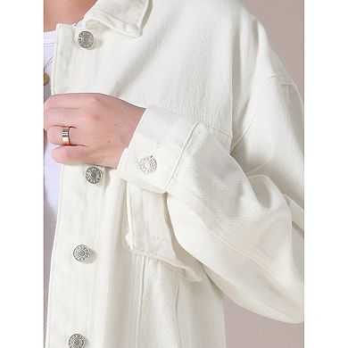 Women's Oversized Denim Jacket Button Down Pockets Jean Jacket