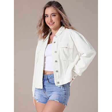 Women's Oversized Denim Jacket Button Down Pockets Jean Jacket