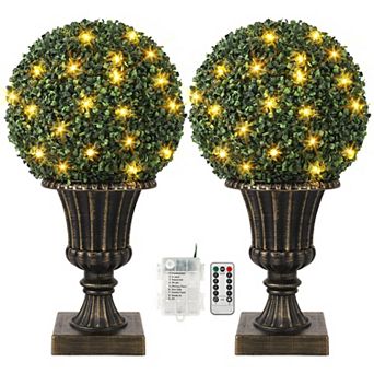 16" Pre-Lit Artificial Topiary Ball with Gold Urn Base, Remote & Timer, Indoor/Outdoor