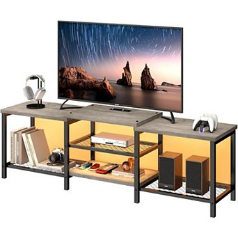 67 Inch Large TV Stand with LED Lights and Power Outlets, Vintage Grey