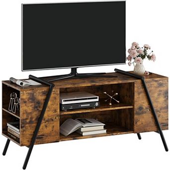 Modern Mid Century TV Stand with Adjustable Shelves & U-Shaped Metal Legs, Gray