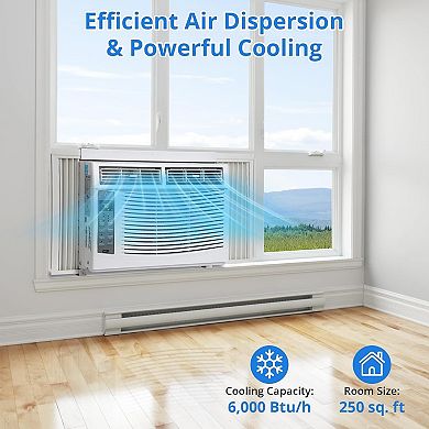 6000 BTU Window AC with Remote, App Control, Low Noise, Easy Install for 250 sq ft