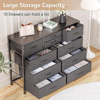 amazon ladies white dresses Wlive Fabric Dresser with 8 Drawers Led Light Power Station main image 1