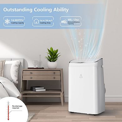 14000 BTU Portable AC, 3-in-1 cooling, fan, dehumidifier, remote, sleep mode, 3 speeds