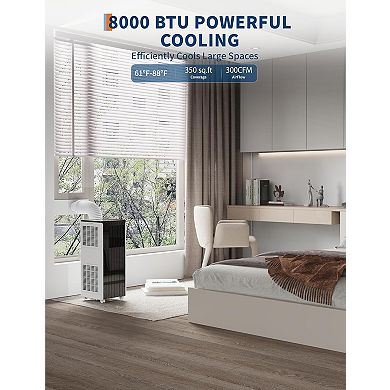 8000 BTU Vertical Portable 3-in-1 AC, Auto Oscillation, 3 Speeds, Timer, Smart Sleep Mode