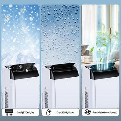 12000 BTU Portable 3-in-1 AC with Dehumidifier, Fan, Sleep Mode, Remote, Timer & Installation Kit
