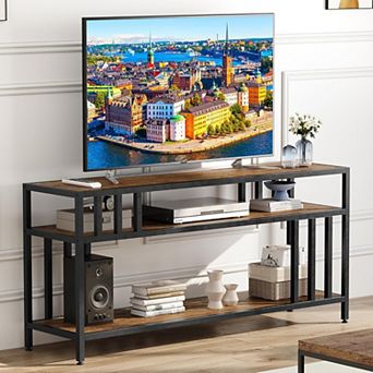 58 Inch TV Stand with Open Storage Shelves and Quadruple-Tube Support