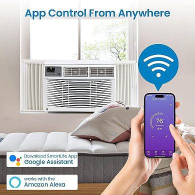 8000 BTU Smart Window AC with Remote, Dehumidifier, Energy Efficient, Quiet, Covers 350 sq ft