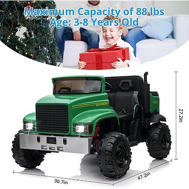 24V Kids Ride-On Car with Remote Control, Electric UTV, Dump Bed, 4WD, 2-Seater, Green