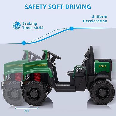 24V Kids Ride-On Car with Remote Control, Electric UTV, Dump Bed, 4WD, 2-Seater, Green