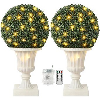16" Pre-Lit Artificial Topiary Ball with Light Base, Remote & Timer, Indoor/Outdoor, White