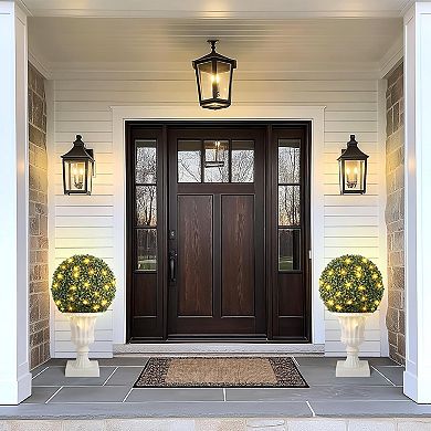 16" Pre-Lit Artificial Topiary Ball with Light Base, Remote & Timer, Indoor/Outdoor, White