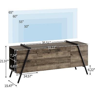 55 Inch Modern Farmhouse TV Stand with 2 Drawers, Adjustable Shelves & U-Shaped Metal Legs, Gray