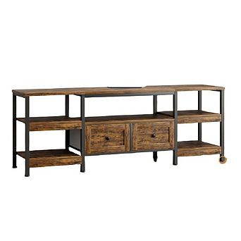 71 Inch Modern Industrial TV Stand with 2 Fabric Drawers, Metal Frame, Rustic Brown