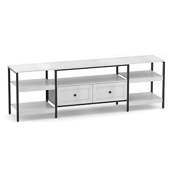 71 Inch Modern Industrial TV Stand with 2 Fabric Drawers, Metal Frame, Rustic Brown