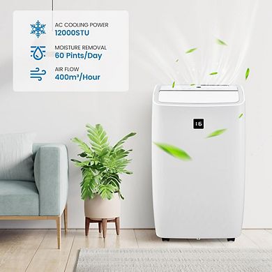 12000 BTU Portable Air Conditioner, 3-in-1 Cooling, Fan & Dehumidifier,24H Timer, Window Kit, White