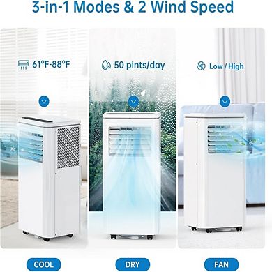 8000 BTU Energy Efficient Portable AC with window kit, remote, 24H timer, portable vent.
