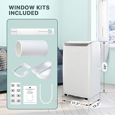 12000 BTU Portable AC, 3-in-1, quiet sleep mode, remote, 3 speeds, 24H timer, cools 550 sq ft.