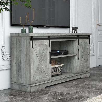 65 Inch Farmhouse TV Stand with Barn Doors & Shelves, Tall Console for Living & Bedroom