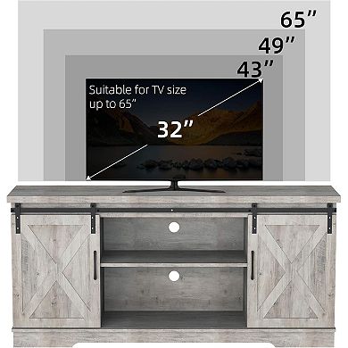 65 Inch Farmhouse TV Stand with Barn Doors & Shelves, Tall Console for Living & Bedroom