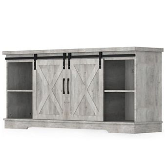 65 Inch Farmhouse TV Stand with Barn Doors & Shelves, Tall Console for Living & Bedroom